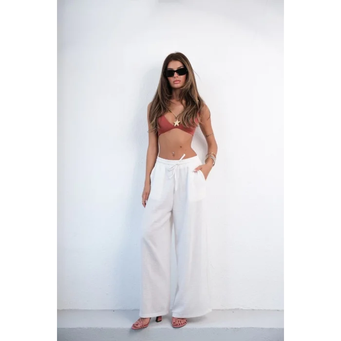 Aksesuar Detay Keten Pantolon