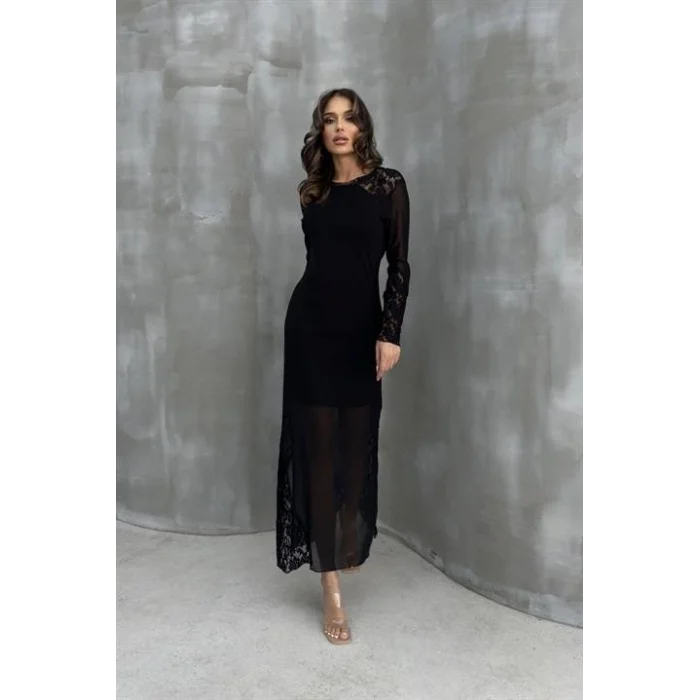 Almond Dantel Detaylı Tül Elbise 2659-8