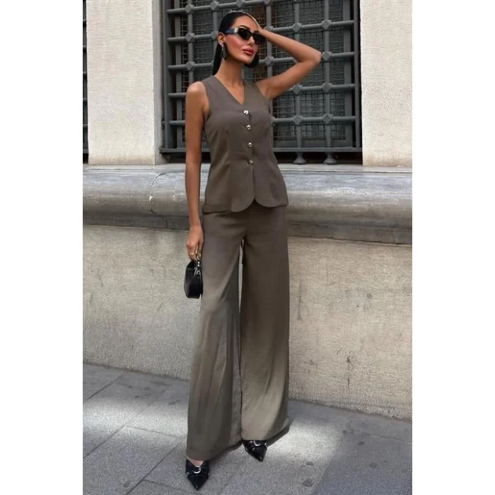 Arkası Bağcıklı Yelek Plazza Pantolon Modal Takım 10202-08