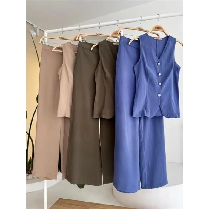 Arkası Bağcıklı Yelek Plazza Pantolon Modal Takım 10202-08