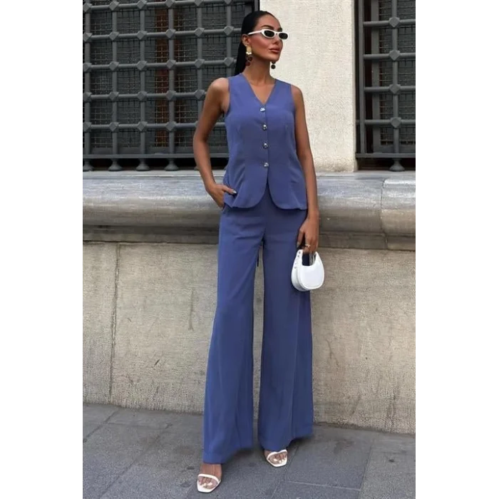 Arkası Bağcıklı Yelek Plazza Pantolon Modal Takım 10202-08