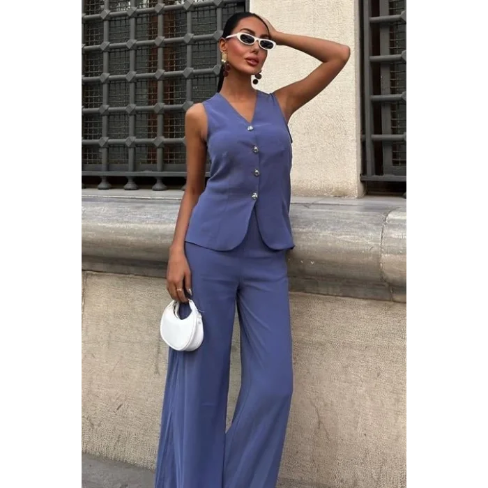 Arkası Bağcıklı Yelek Plazza Pantolon Modal Takım 10202-08