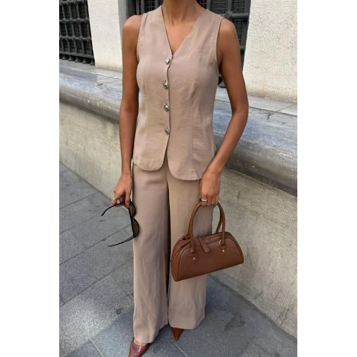 Arkası Bağcıklı Yelek Plazza Pantolon Modal Takım 10202-08