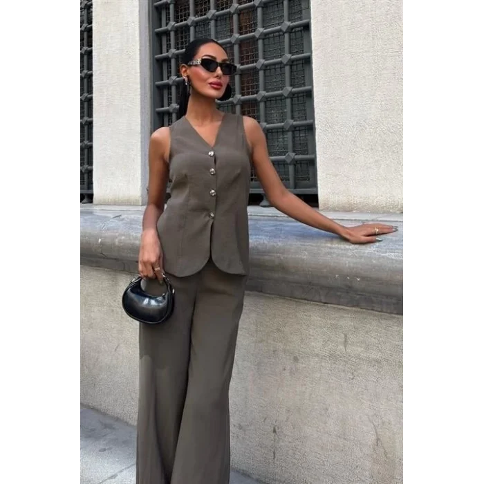 Arkası Bağcıklı Yelek Plazza Pantolon Modal Takım 10202-08