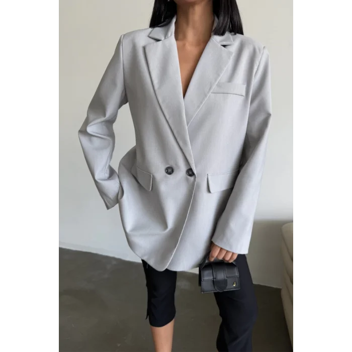 ARKASI YIRTMAÇ DETAYLI CEKET - Gri