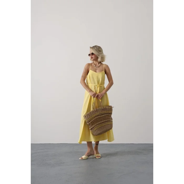 Askılı Basic Uzun Elbise - Sarı