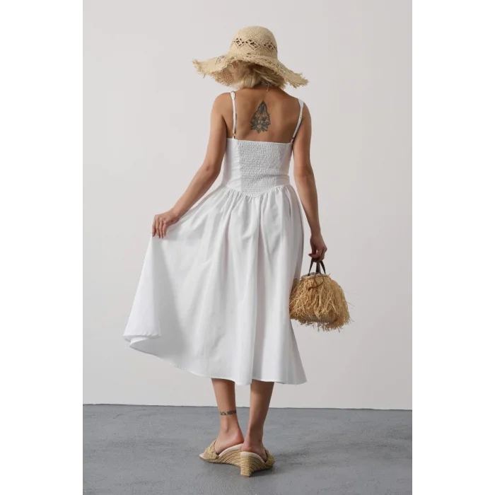 Askılı Uzun Elbise - Beyaz