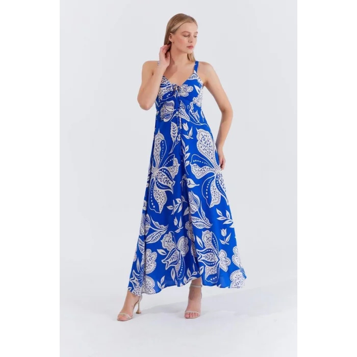 Askılı Viscon Elbise - Saks