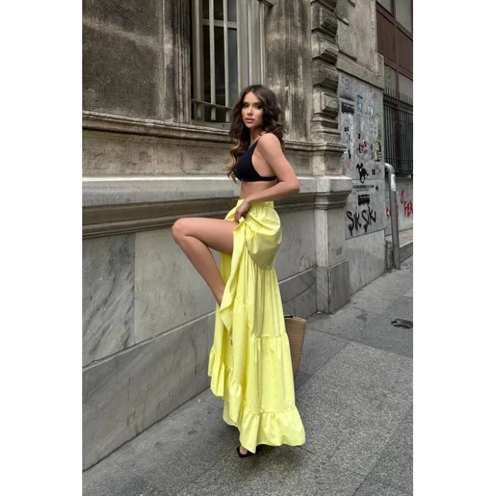 Audrey Fıfrlı Yırtmaç Detay Etek 4037