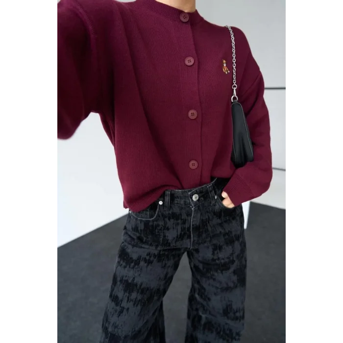 Ayıcıklı Hırka - Bordo