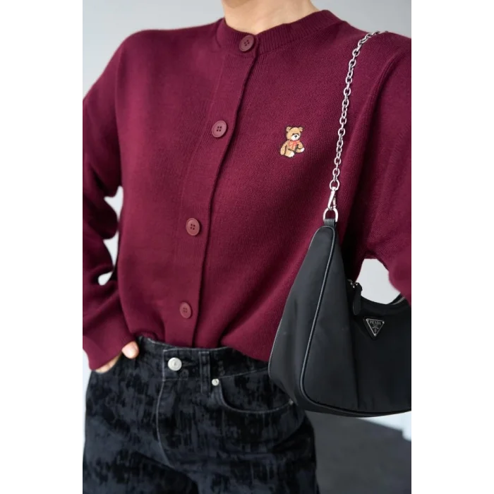 Ayıcıklı Hırka - Bordo