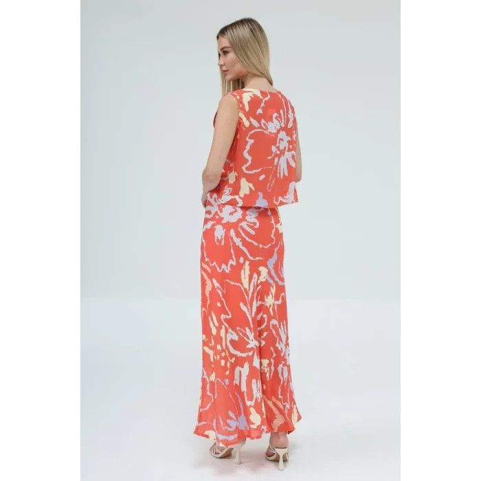 Bağcıklı Bluzlu Etek Takım - Kırmızı