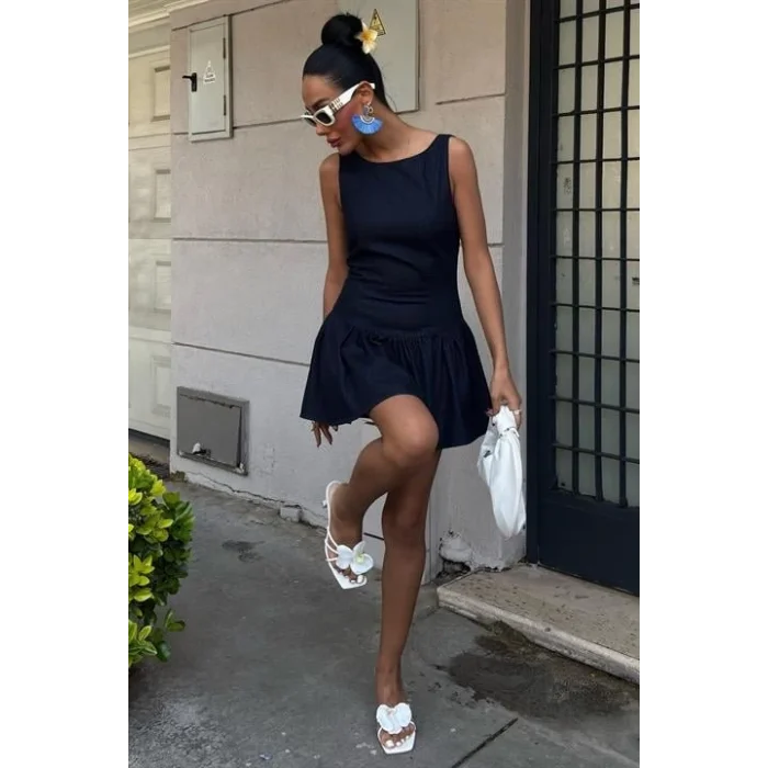 Balon Etekli Tensel Mini Elbise 2887