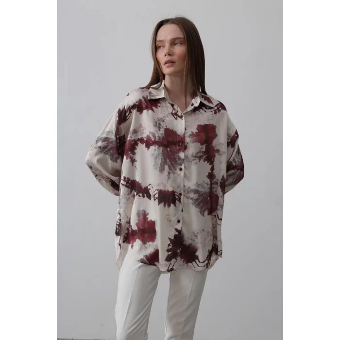 Baskılı Gömlek - Bordo