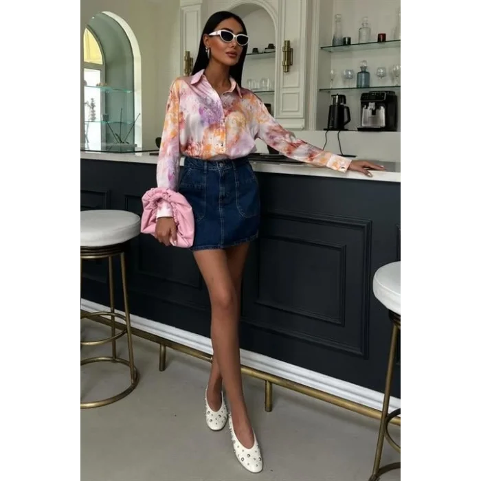 Batik Desenli Saten Gömlek 3409