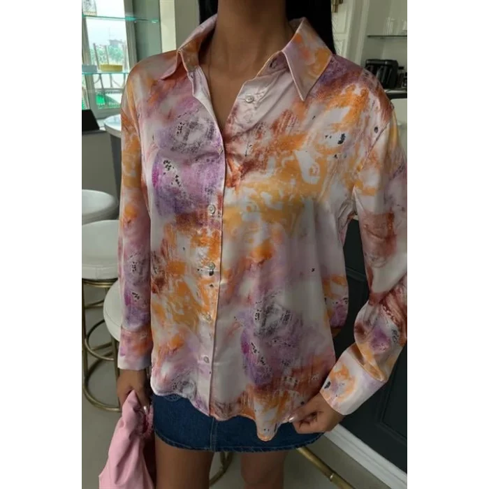 Batik Desenli Saten Gömlek 3409