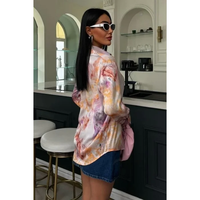 Batik Desenli Saten Gömlek 3409