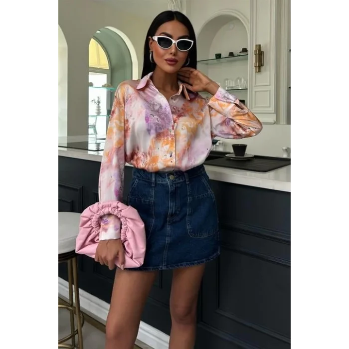 Batik Desenli Saten Gömlek 3409