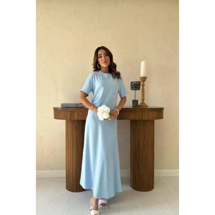 Bebe Mavi Pileli Bisiklet Yaka Elbise