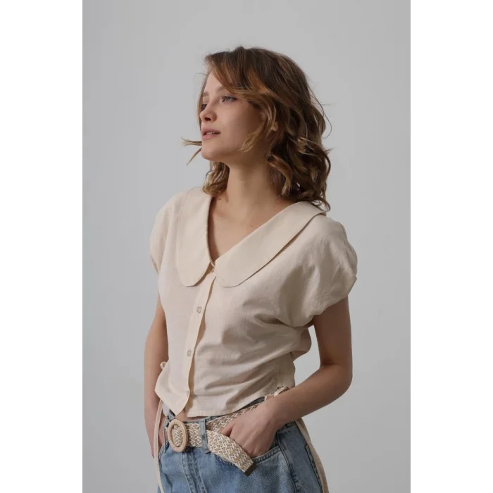 Bebe Yaka Yanları Bağlamalı Bluz - Taş