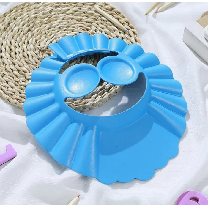 Bebek Banyo Şapkası Düğmeli Kulaklıklı Mavi