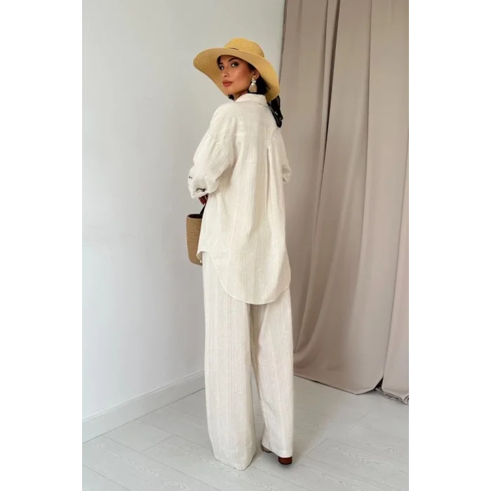 Bej Jakar Petek Gömlek Ve Pantolon Takım