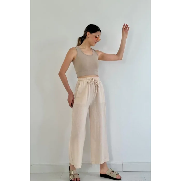 Bej Keten Pantolon