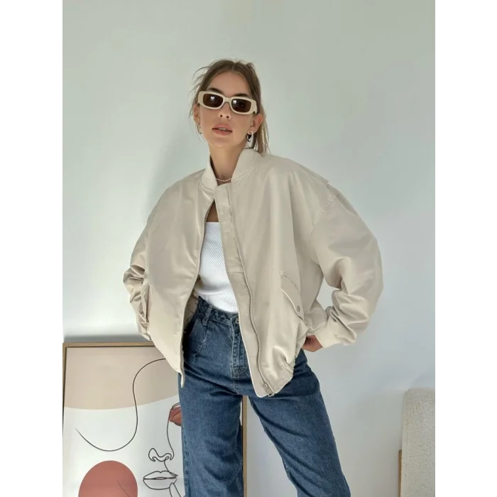 Bej Parçalı Bomber Ceket