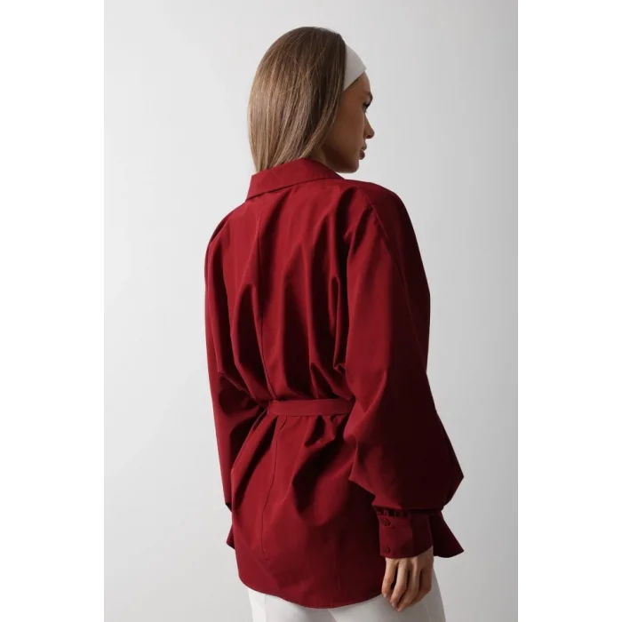 Bel Detaylı Gömlek - Bordo