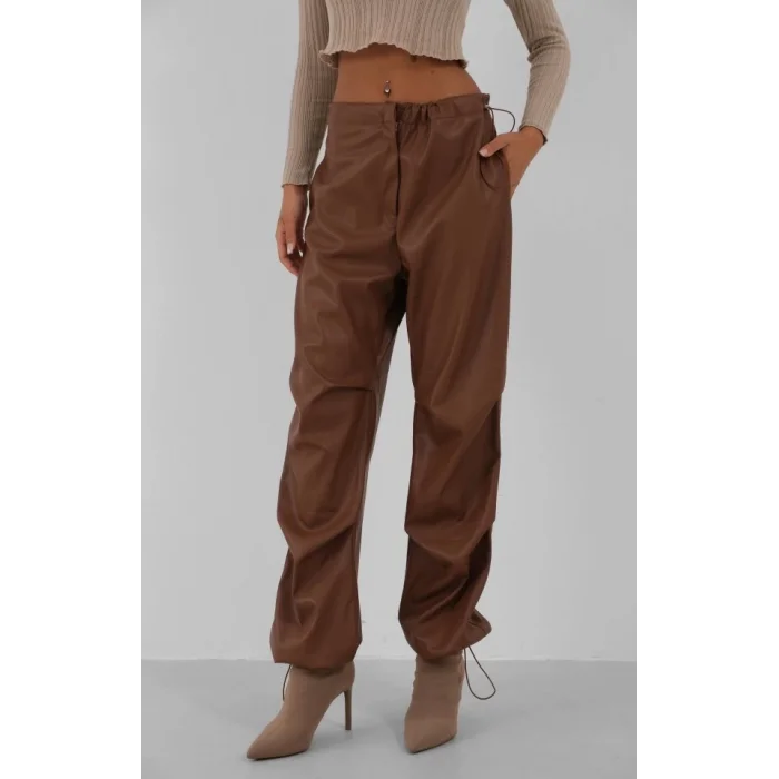 Bel Lastikli Deri Pantolon