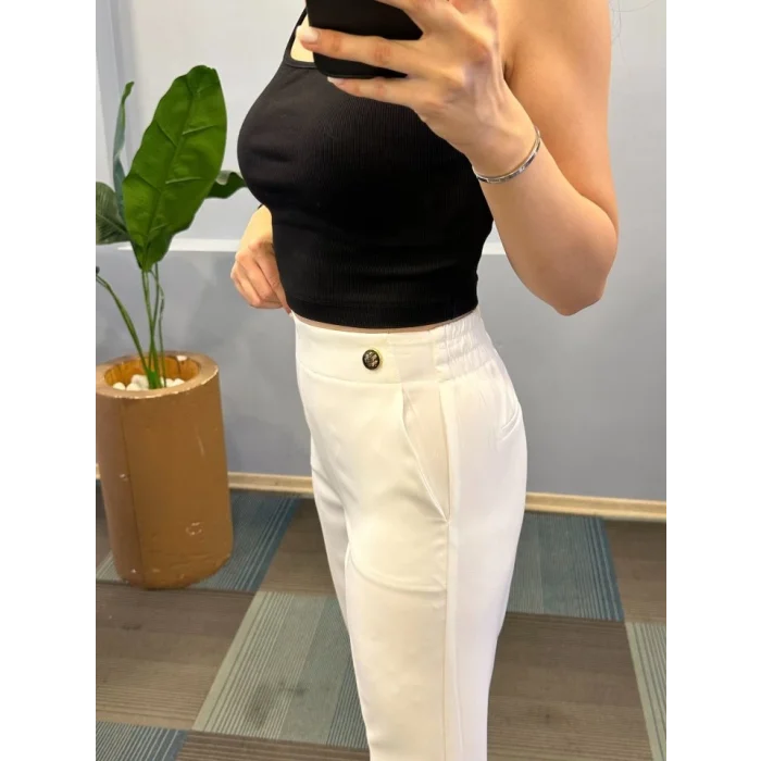 Bel Lasti̇kli̇ Düğmeli̇ Pantolon