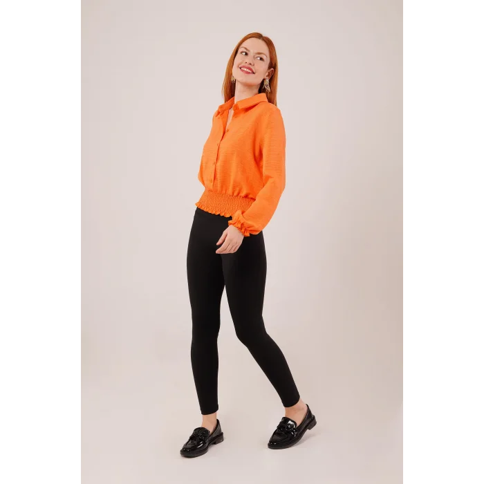 Bel Ve Bilek Lastikli Turuncu Bluz