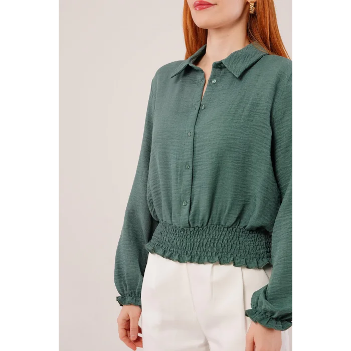 Bel Ve Bilek Lastikli Zümrüt Yeşili Bluz