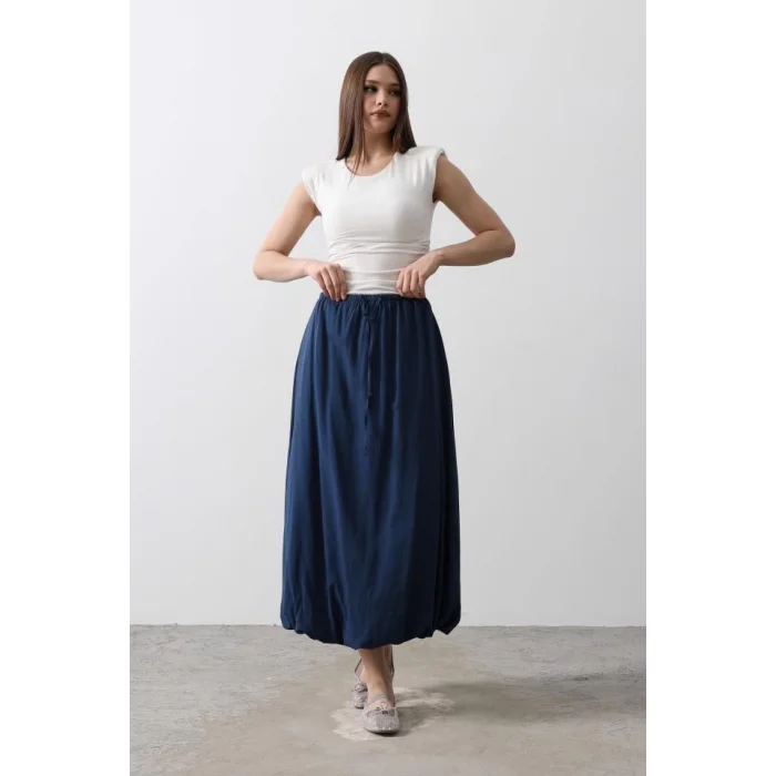 Beli Bağlamalı Balon Etek - İndigo