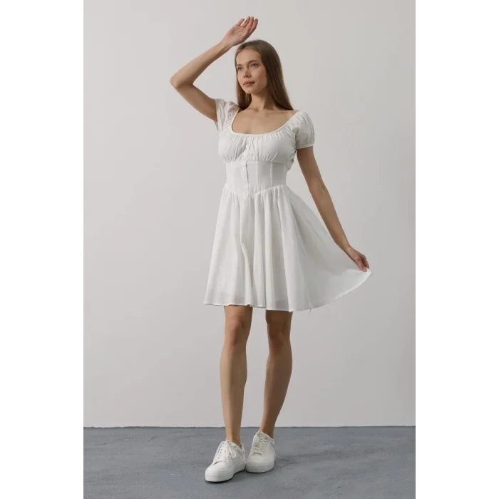 Beli Korseli Mini Elbise - Beyaz