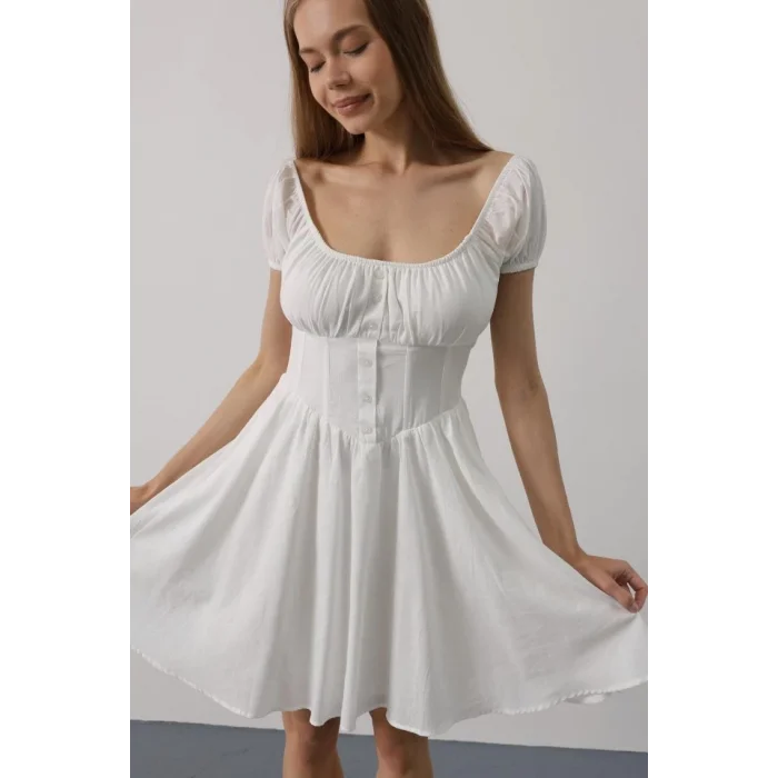 Beli Korseli Mini Elbise - Beyaz