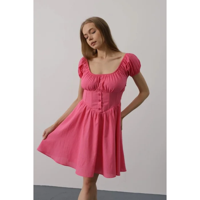 Beli Korseli Mini Elbise - Fuşya