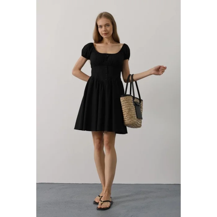 Beli Korseli Mini Elbise - Siyah