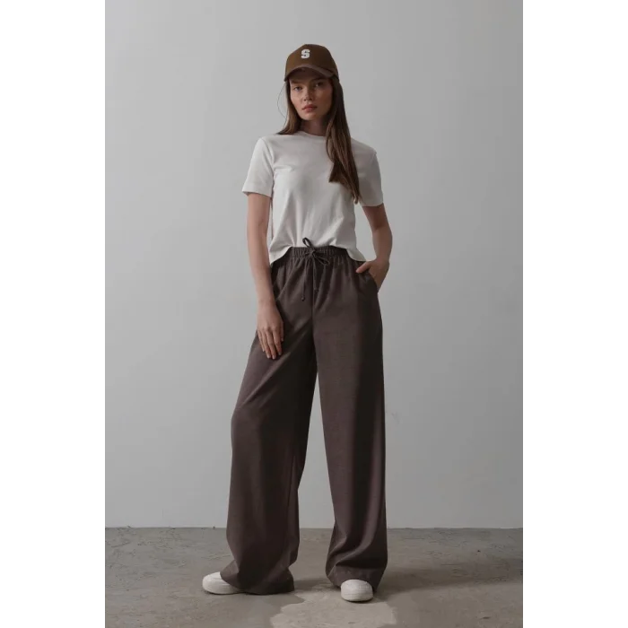 Beli Lastikli Bol Paça Pantolon - Kahve