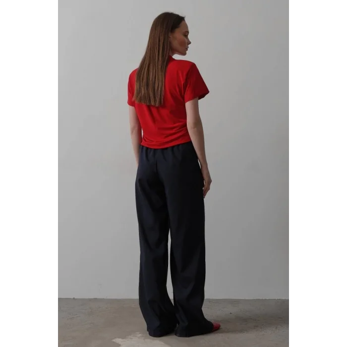 Beli Lastikli Bol Paça Pantolon - Lacivert