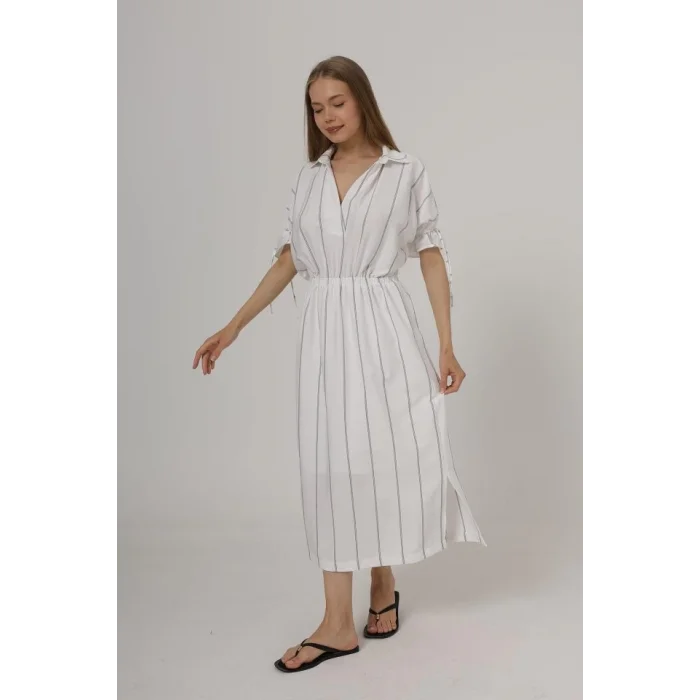 Beli Lastikli Elbise - Beyaz