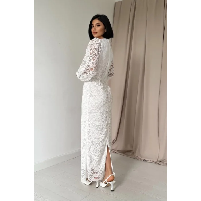 Beyaz Güpür Detaylı Dantel Elbise