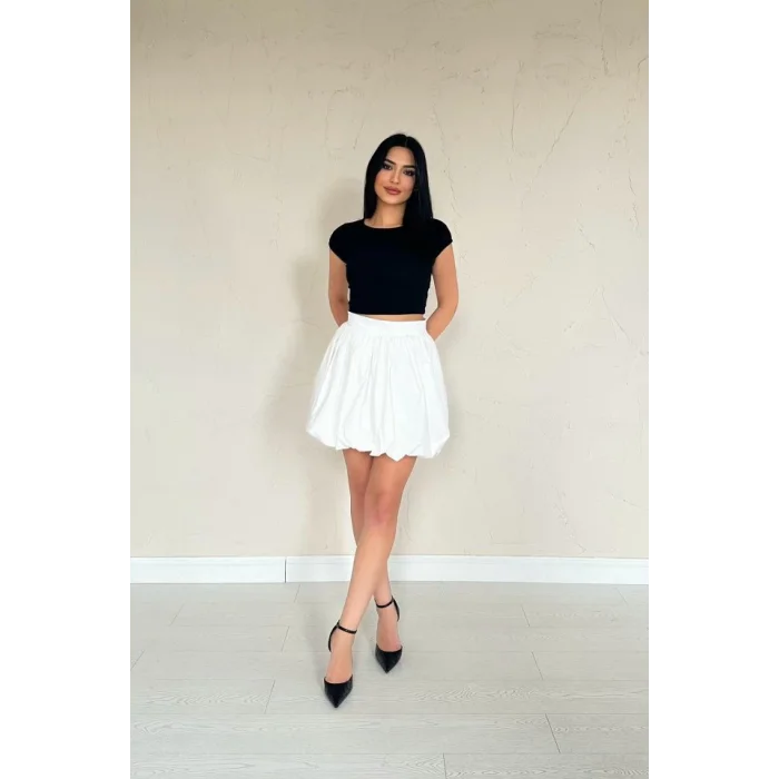 Beyaz Poplin Balon Etek