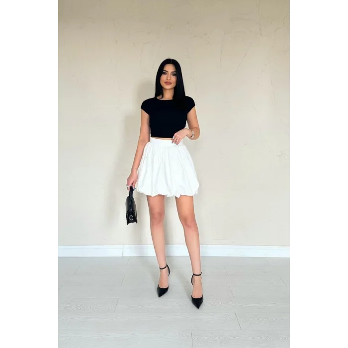Beyaz Poplin Balon Etek