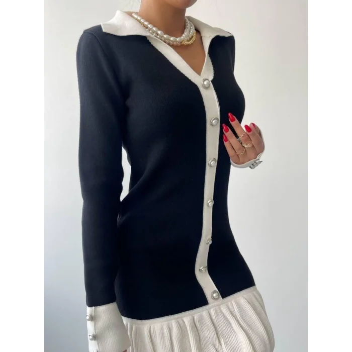 Bochum İnci Düğmeli Mini Elbise