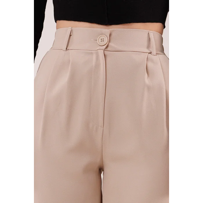 Bol Paça Piliseli Bej Pantolon