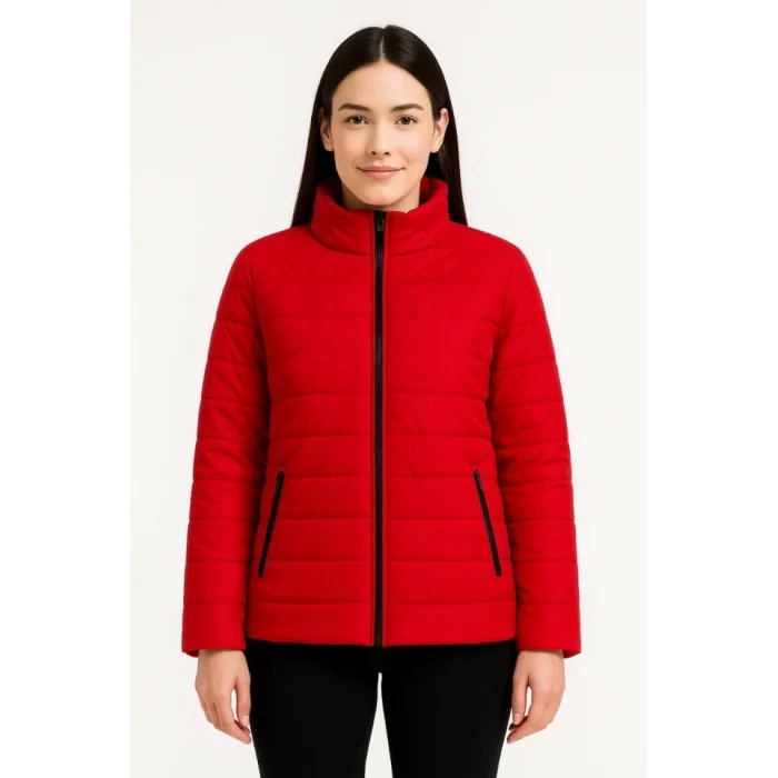 Bomber Mont Ceket – Su İtici Kumaş, Kapitone Astarlı, Fermuarlı, Kışlık - Kırmızı