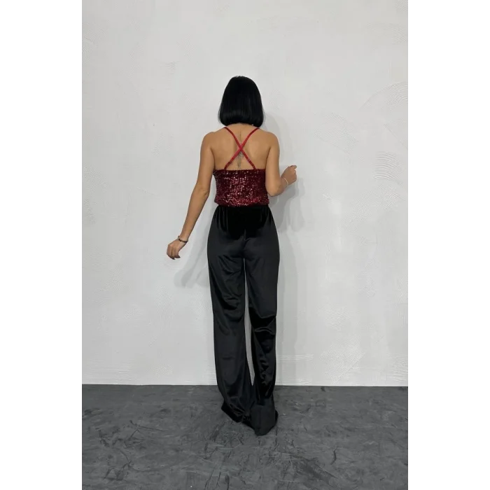 Bordo Askılı Degaje Bluz