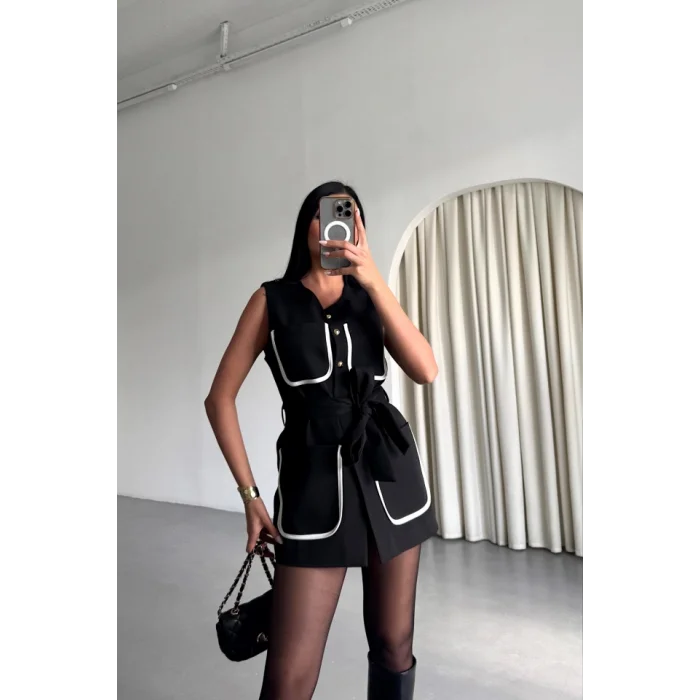 BÜYÜK CEP BİYE DETAYLIYELEK - Siyah