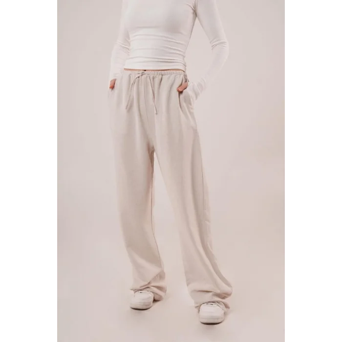 Cepli Bağlama Detaylı Keten Ekru Pantolon